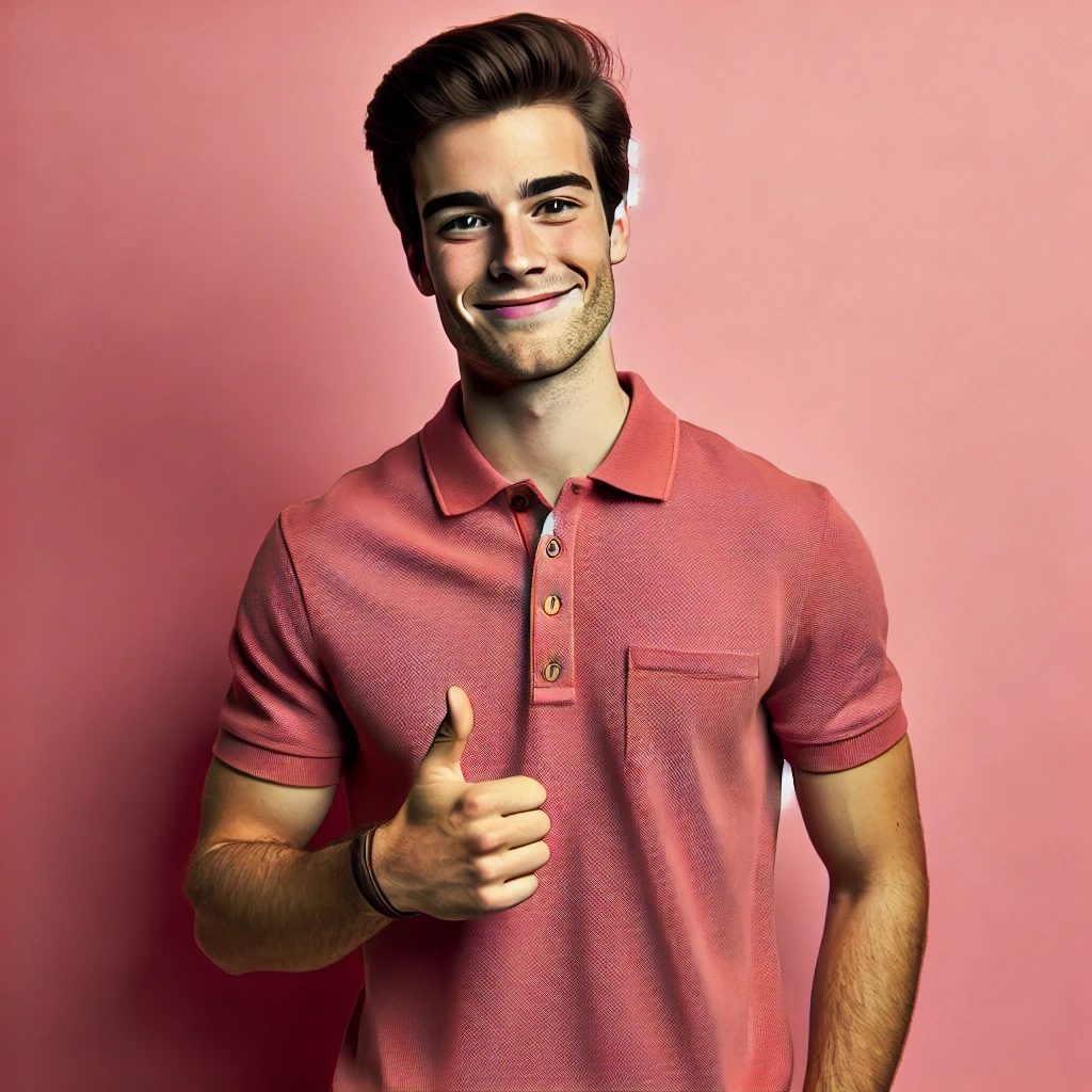 Dall·e 2025 02 12 14.36.04 A Portrait Of A Professional Individual Standing At The Center Of The Image Against A Pink Background, Wearing A Polo Shirt. The Person Is Smiling And