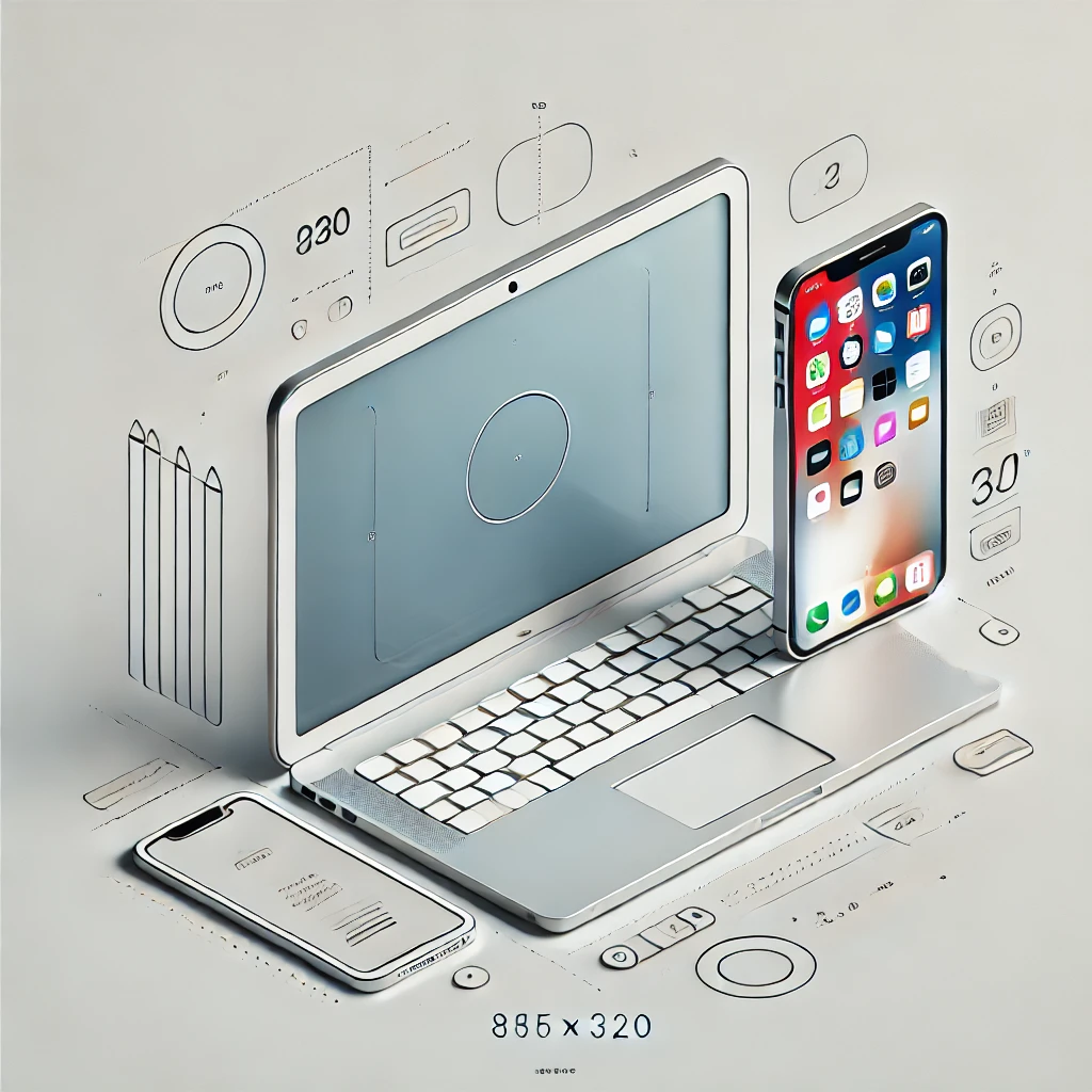 Dall·e 2025 02 13 08.33.45 An Image With Dimensions 853x320 Featuring A Macbook Screen In The Center And An Iphone Beside It. The Background Is White, Creating A Clean And Moder