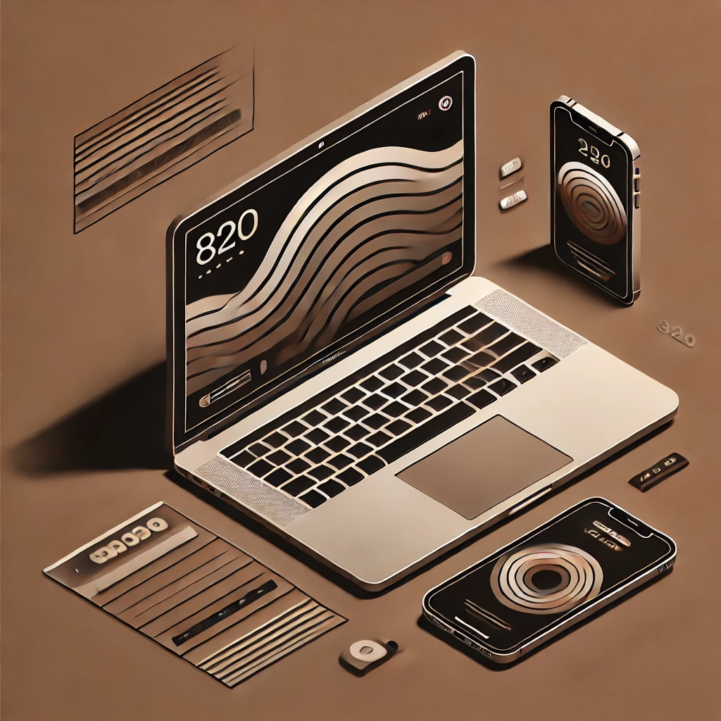 Dall·e 2025 02 13 08.34.32 An Image With Dimensions 853x320 Featuring A Macbook Screen In The Center And An Iphone Beside It. The Background Is Brown, Creating A Clean And Moder