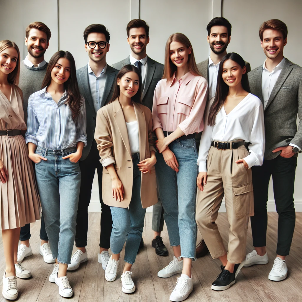 Dall·e 2025 02 13 13.51.26 A Group Of People Standing Together, Posing For A Group Photo. They Are Dressed In Professional And Casual Attire, Smiling And Looking At The Camera.